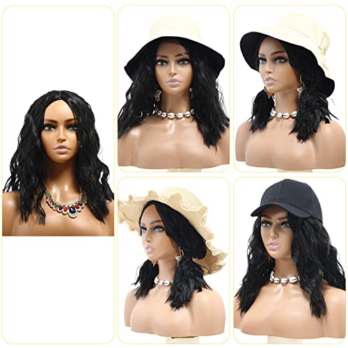 POPTAIYU Short Black Wavy Wigs Synthetic Shoulder Length Curly Wigs for Women Middle Part Bob Wigs for Daily Party Use (Black，15.7 inch)