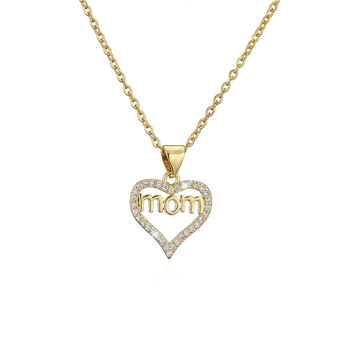 PEARLOVE Mom Necklace, Gold Plated Heart Necklace, Love Heart Pendant with Cubic Zirconia Mothers Mama Necklace for Women Mama Aunt Grandma — image 1