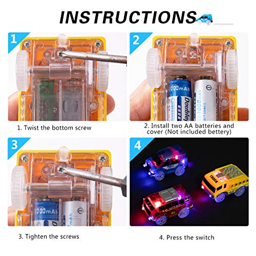 Aster Track Cars Replacement Only Light Up Toy Cars with 5 Flashing LED Lights Toys Racing Car Track Accessories Compatible with Most Tracks for Kids, Boys, Girls Best Gifts 3Pack