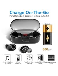Auriculares inalámbricos Ankace J29 True inalámbricos Bluetooth 5.0 auriculares con funda de carga portátil, 16 horas de tiempo de reproducción, graves profundos, estéreo 3D, sonido HD, auriculares inalámbricos con micrófono integrado