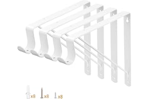 Yarssihha 4 Pack Closet Rod Bracket, 12 x 10.4 Inch Wall Mounted Closet Shelf Bracket, White Closet Rod Support Bracket with Screws