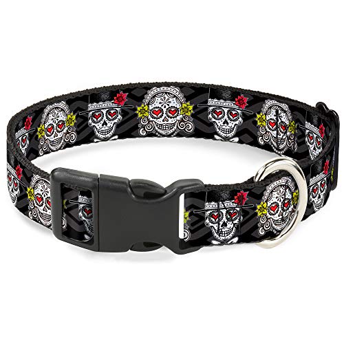 Buckle-Down Plastic Clip Collar - Colorful Calaveras Black/Multi Color - 1/2" W…