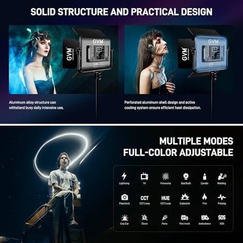 GVM 50W RGB LED Video Light, 680RS LED Panel Light with APP Control, Studio Lighting with 8 Stage Lighting Effects Lighting Kit for Youtube, 3200K-5600K, CRI 97+