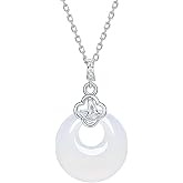 ZHOU LIU FU Sterling Silver Pendant Necklace White Chalcedony Peace Buckle Blessing Necklace Cubic Zircon Necklace for Women Mom Lover Birthday Aniversary 15.7-17.7Inch/40+5cm