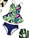 JOYMODE Women's Leaves Print Halter High Neck Two-Piece Swimsuit Beach Swimwear Bathing Suit