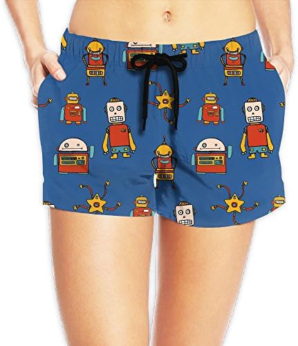 Women's Graphic Cartoon Robot Beach Shorts