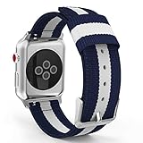 MoKo Band for Apple Watch 42mm, Fine Woven Nylon Adjustable Replacement Band Sport Strap for Apple Watch 42mm Series 1 2015 & Series 2 2016 All Models, Blue & White (Not fit 38mm Versions)