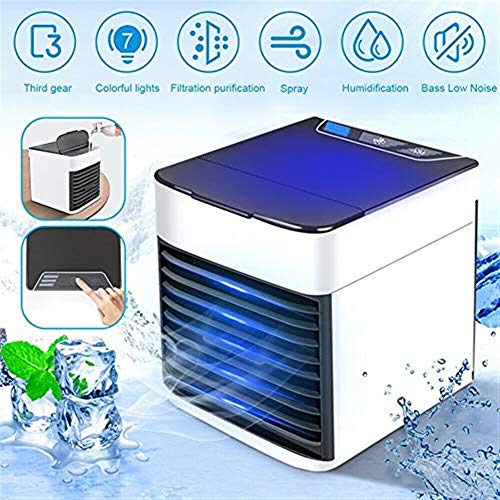 HZkqleq Evaporative Coolers Multifunction Mini Air Conditioner Personal Space Air Cooler Humidifier Purifier with 3 Speed 7 Color LED Lights,Low Noise No Freon for Home evaporative Coolers for Home