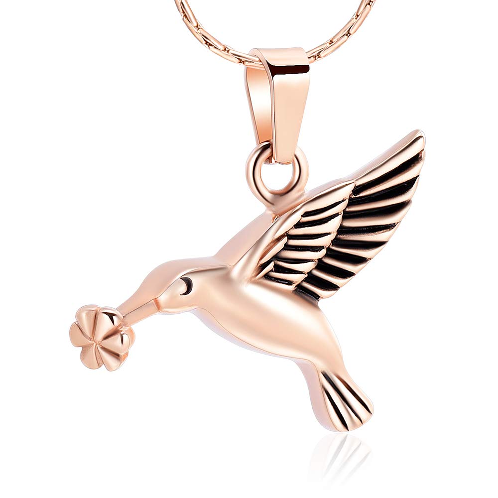 constantlife Hummingbird Cremation Jewelry Keepsake Stainless Steel Human Pet Urn Necklace for Ashes for Women Men Memorial Pendant, Stainless Steel, stainless-steel