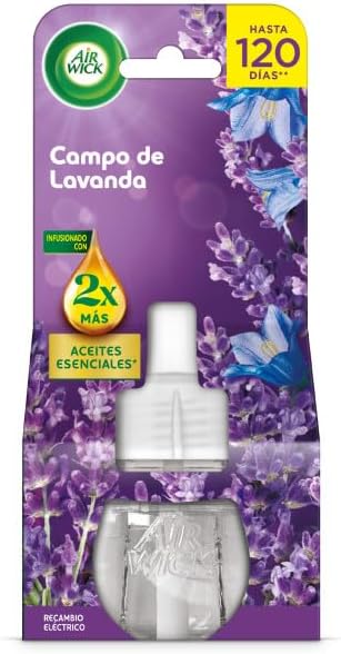Ambientador Eléctrico - Aparato difusor inteligente con tecnología Anti-Fading + 3 Recambios con aroma a Lavanda, infusionado con 2 veces más aceites esenciales