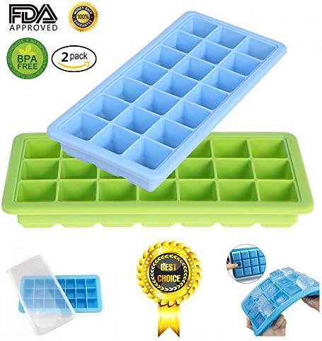 Silicone Ice Cube Trays with Lid and 21 Shaped Cubes, Silicone Ice Cube Maker for Cocktail Whiskey, BPA Free, Stackable Durable and Dishwasher Safe Pack 2