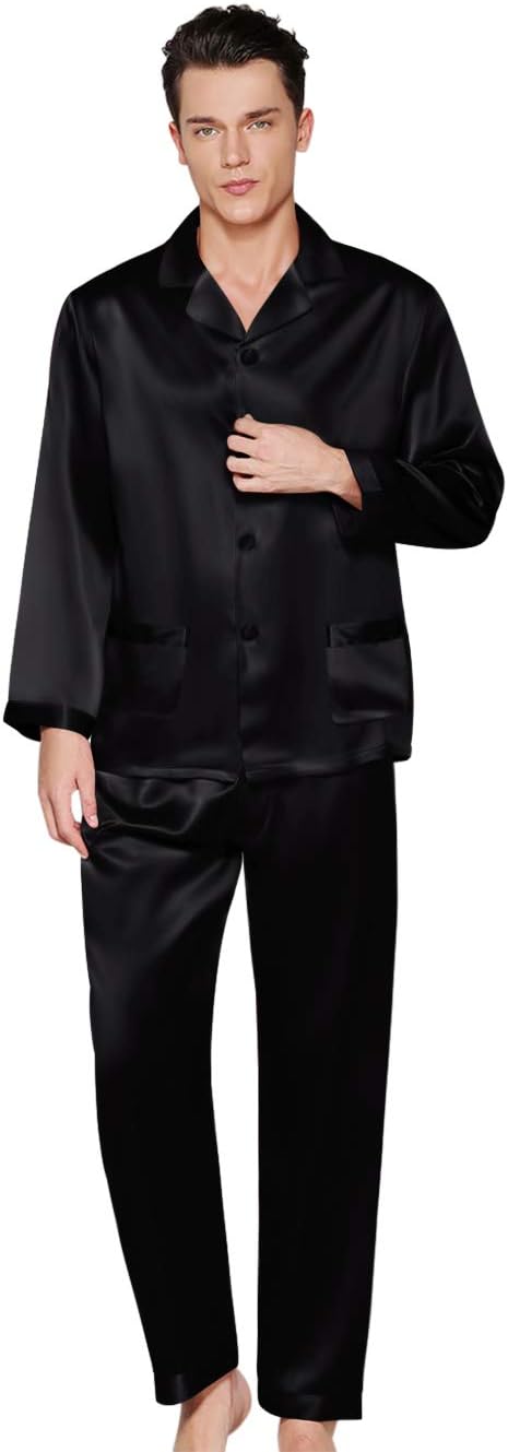 ElleSilk Men's Silk Nightwear, Pure Mulberry Silk Pajamas Long/Short, 22 Momme