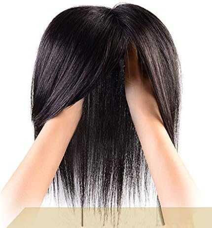 Moreal 4.3" x 4.3" Mono Topper Side Bangs Straight Human Hair Top Piece, Clip in Crown Topper Closure Coverage for Women Crown Hair Loss (8" Dark Brown)