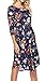 Womens Dresses 3/4 Sleeve Round Neck Floral Casual Swing Midi Dress with Pockets Navy S