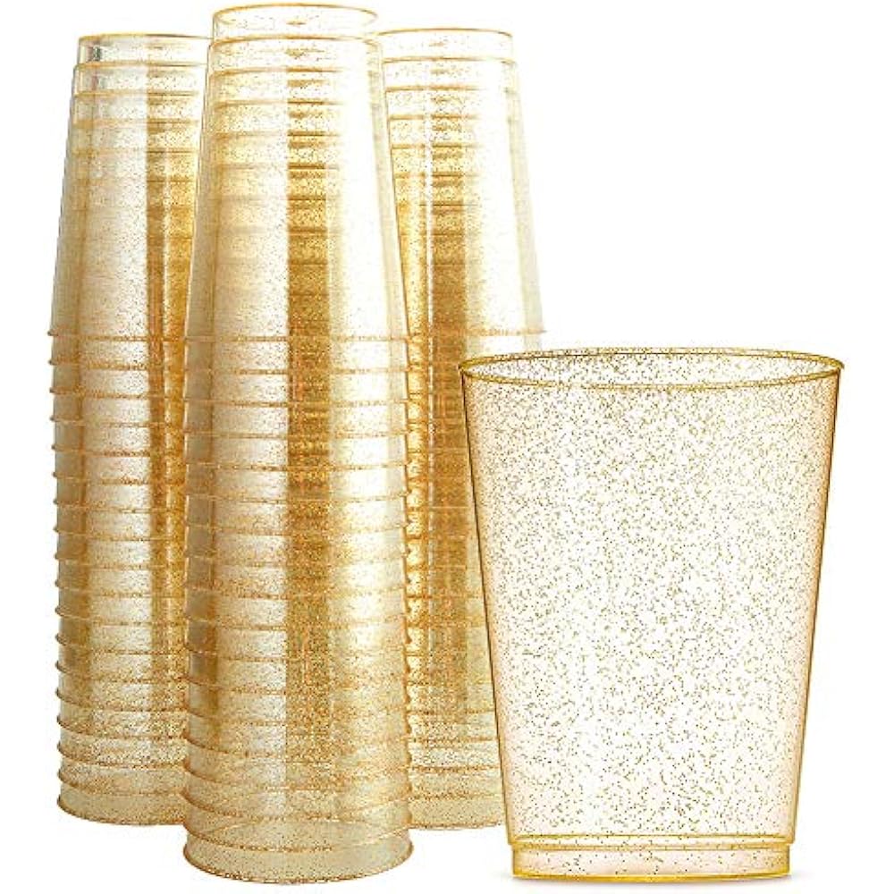 Plates 100pcs 12OZ Gold Cups, Disposable Glitter Plastic CupsPremium