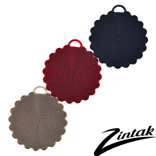 Silicone Sponge | Scrubber | Loofah | Easy to Clean | Sponge Replacement Tool | Multipurpose for Kitchen Bathroom Cleaning Brush | Food-Grade Antibacterial BPA Free | 3 Pack Rustic Colors by Zintak