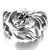 INBLUE Men's Large Stainless Steel Ring Silver Tone Dragon Tribal