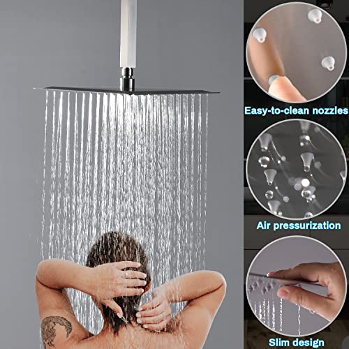 Enga 12" Ceiling Rain Shower System with 4pcs Body Jets and Hand Wand, Brass Shower Faucet in