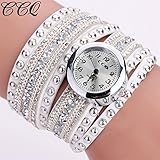 Hot Sale! AMA(TM) Women Fashion Rhinestones Bracelet Watches Casual Wrap Around Wristwatch Gifts (White)