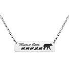 Mama Bear Necklace with 5 Cubs Baby Mother and Child Bar Pendant for Women Girl Mom Christmas Gift Charm