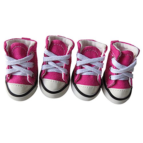 URIJK Pet Dog Canvas Sporty Shoes Nonslip Causal Boot Shoes Lace up Outdoor Booties Sneaker Paw Protector for Small Medium Large Doggies Puppies 4 Pcs