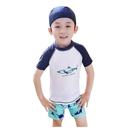 MiMiey Kinder Jungen Mädchen Cartoon Shark Top + Shorts + Hut Badeanzug Bademode Sets