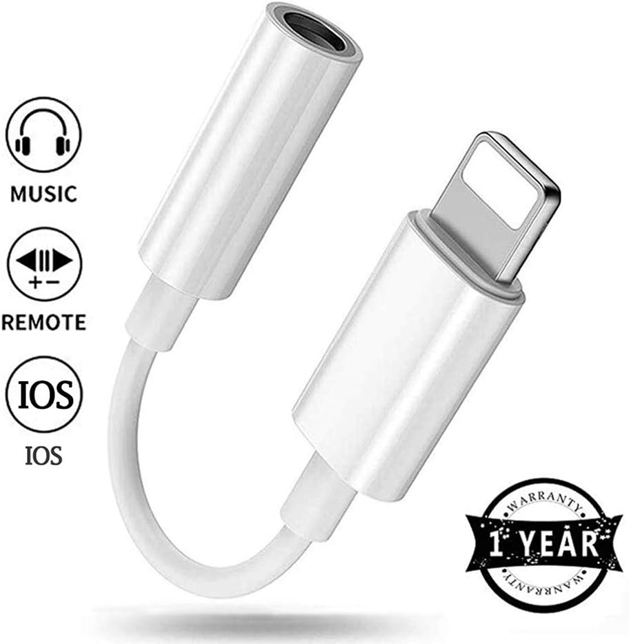 Headphone Adapter for iPhone X Cable Earphone Adapter 3.5mm Jack Audio Adaptor for iPhone 8/8Plus/7/7Plus/X/XS max Headset Aux Audio Connector Dongle Jack Splitter Cable Accessories Support All iOS