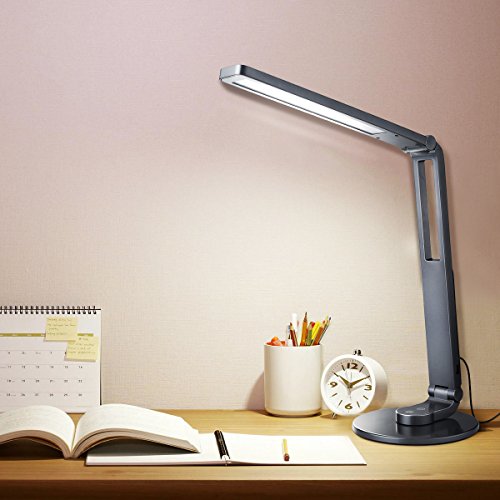 LITOM LED Desk Lamp, Eye-Caring Table Lamps with USB Charging Port LED Table Lamp, 5 Lighting Mode with 7 Brightness Levels, Touch Control Office Lamp for Kids Families, Office and Bedroom, Black