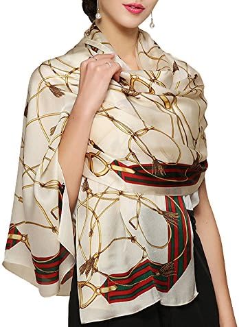 Butterfly Rose 100% Mulberry Silk Fashion Pattern Long Scarf Shawl Wrap 71" X 28" (S7 Khaki)