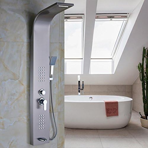 BL- Luxury Single Handle Shower Panel with Massage Jet Wall Mounted Rain Waterfall Shower Column Mixer Faucet , B