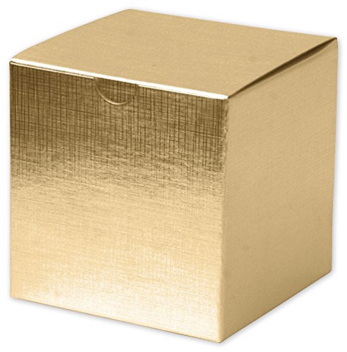 Solid Gift Box - Gold Linen Foil One-Piece Gift Boxes, 4 x 4 x 4