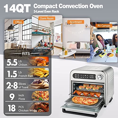 8In1 Toaster Oven Air Fryer, 6Slice Compact Toaster Ovens Countertop