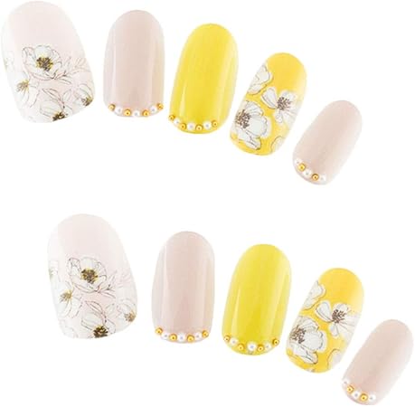 Amazon ゆずネイル ネイルチップ ピンク系 イエロー系 花 フェミカジ デート ドレス 結婚式 お呼ばれ ゲスト F R C ゆずネイル ネイルチップ 通販