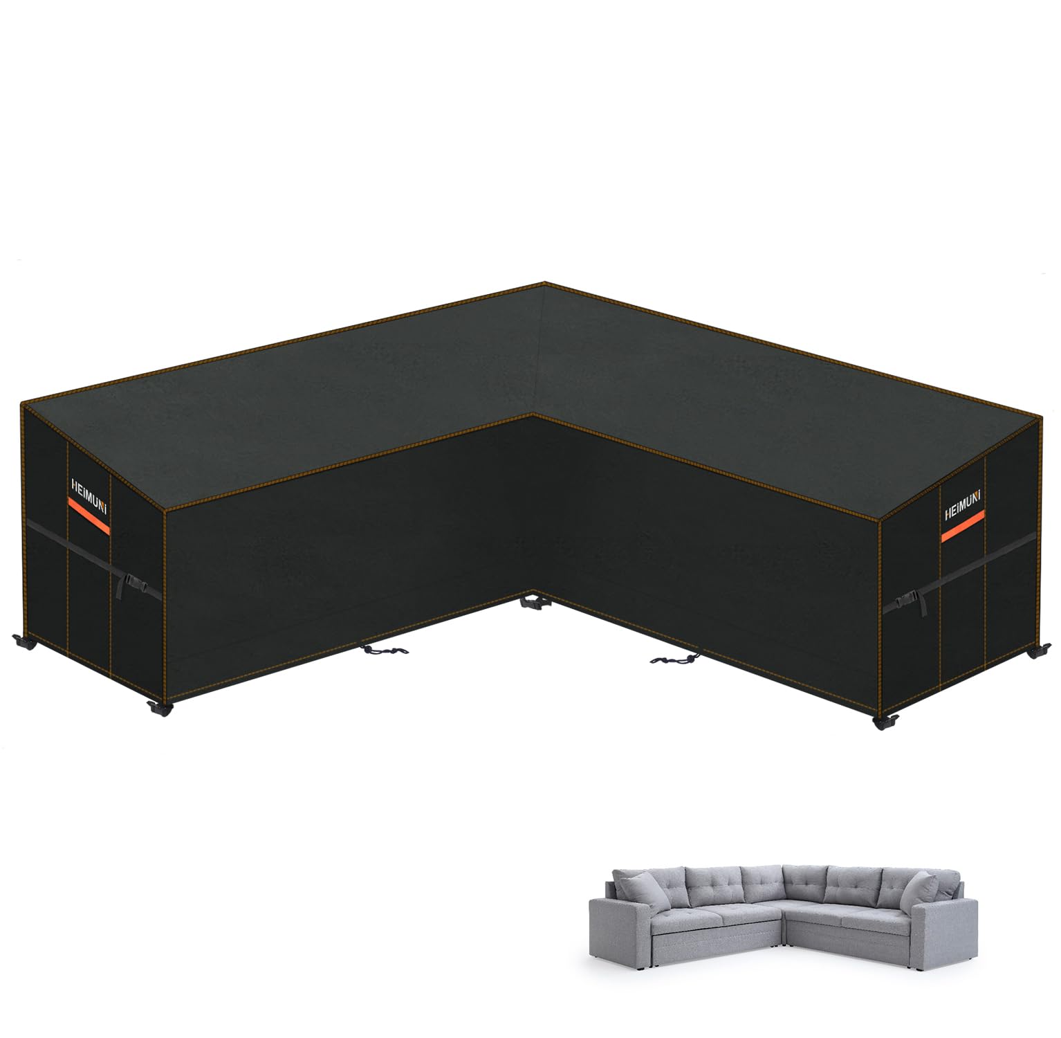 HEIMUNI Garden L-Shape Furniture Cover Waterproof, L-Shape Garden Sofa Cover Heavy Duty 420D Oxford Outdoor Rattan Corner Sofa Cover with Air Vent Outdoor Seating Cushions Covers 270x270x100x90/65cm