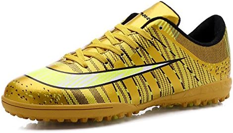 Kids Turf Trainers Football Boots Indoor Sport Lace Up Soccer Shoes (EU 33/ US 1.5= 22cm Kids, Gold)