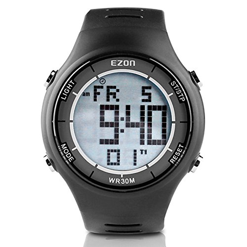 EZON Digital Sport Watch Ultra Thin Outdoor Running Waterproof Mens Black Watch Black L008A11