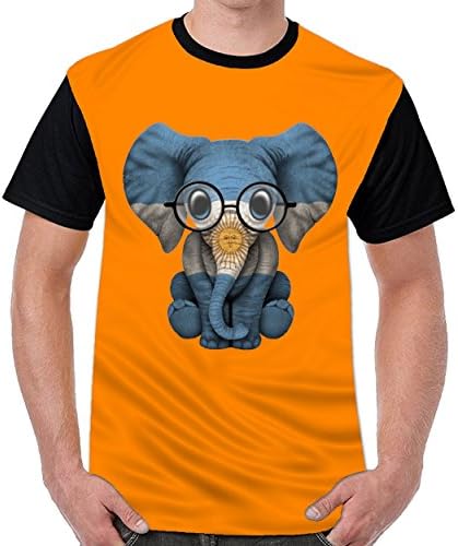 Firewing Baby Elephant With Glasses and Argentine Flag Mens Casual Short Sleeve T-Shirts Orange