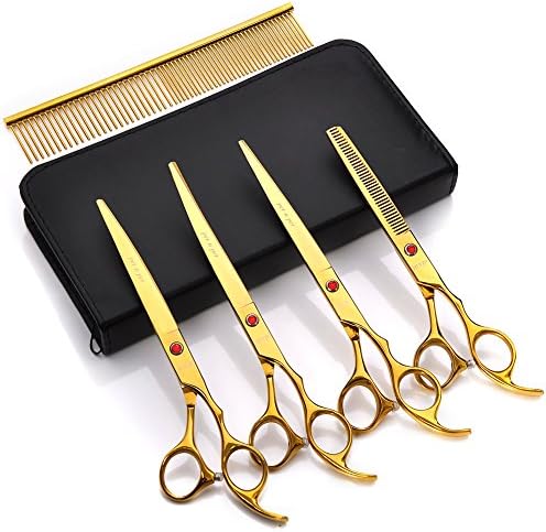 PET N PET Professional Pet Grooming Scissors Sets for Dogs and Cats 5 pieces - Thinning Shear &amp; Straight -Edge Shear &amp; 2 Curved Shears - Sharp and Strong Stainless Steel Blade Rose Gold - 5 Colors