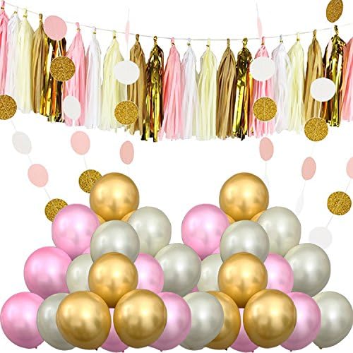 Party Supplies and Party Decorations - 60 Pcs Party Balloons and 20 Pcs Paper Tassel &amp; 2 Pcs Polka Dot Paper - Perfect for Birthdays, Weddings