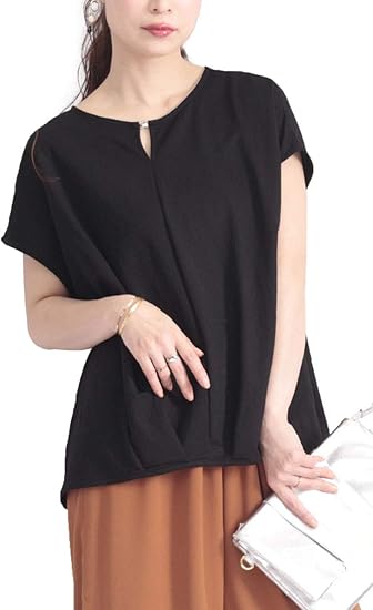 Amazon ゴールドジャパン 大きいサイズ レディース トップス ブラウス タック 半袖 フレンチスリーブ ドルマン 通勤 Mncut 4l ブラック シャツ ブラウス 通販