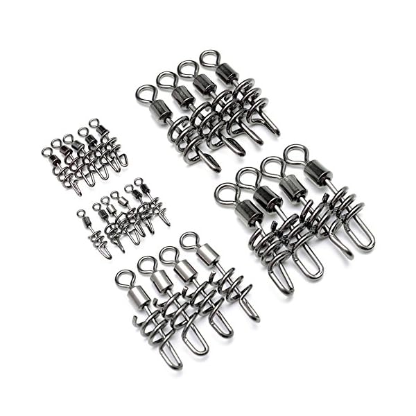 DrFish-Saltwater-Fishing-Swivel-Snap-Swirl-Connector-Cork-Screw-Swivel-Stianless-Black-42-220LB-Pack-of-2010