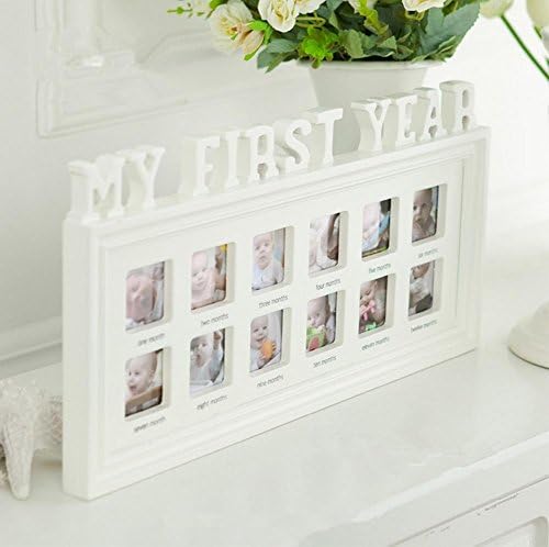 OOFYHOME My First Year 12 Month Baby Picture Photo Frame - Capture Birth to First Birthday - Unisex Keepsake Photo Collage Holds Infant Photographs , A