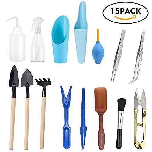 SONGZIMING 15 Pieces Succulent Plants Tools, Mini Garden Hand Tools Set Transplanting Tools Miniature Planting Gardening Tool Set for Indoor Miniature Fairy Garden Plant Care