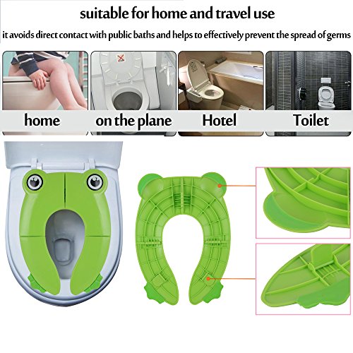PITAYA Travel Portable Folding Potty Training Toilet Seat Cover, Non Slip Silicone Pads, Suitable for Kids Baby Boys and Girls (Green)