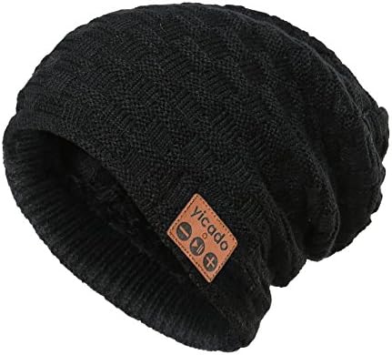 Bluetooth Beanie Hat Earbud Wireless Headphone Headset Earphone Speakerphone Wireless Hands-Free Hat Sport Knit Cap, Built-in Mic Warm Soft Winter Knitted Short Cap Mic Outdoor BB028_BLACK