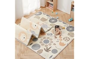 mloong Baby Play Mat, 71x59x0.4 Large Thick Playmat, Folding Portable Waterproof Reversible Double-Sided Crawling Mat, Baby F