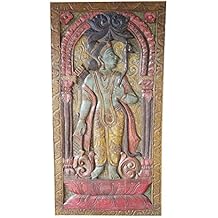 Vintage Shri Ram Barn Door Hand Carved Teak Wood Wall Relief Panel Wall Sculpture