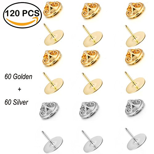 120 Pairs Butterfly Clutch Metal Uniform Badge Tie Tacks Pin Back Replacement with 8mm Length Blank Pins for Craft Making, Silver and Gold