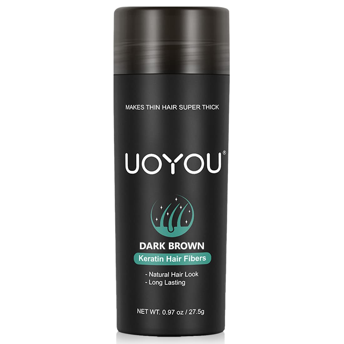 UOYOU DARK BROWN Hair Fibres for Thinning Hair - Undetectable Keratin Hair Fibers Concealer, 27.5g Bottle