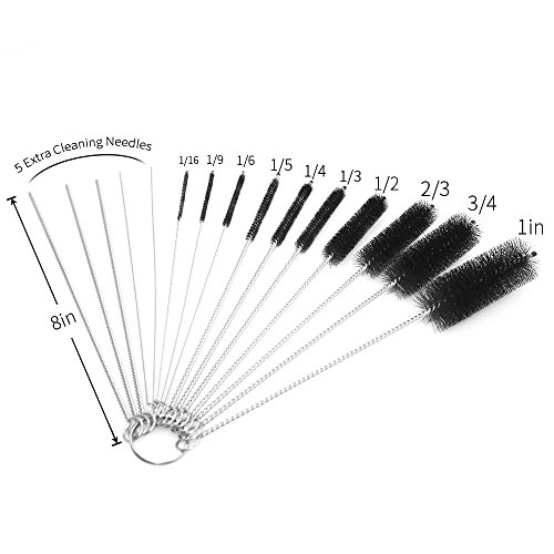 DanziX Nylon Tube Brush Cleaner, 2 Sets of Pipe Cleaning Brush Kit Total 30 PCS with Free Pouch for Drinking Straws Glasses Keyboards Jewelry - 20 Brushes+10 Needles